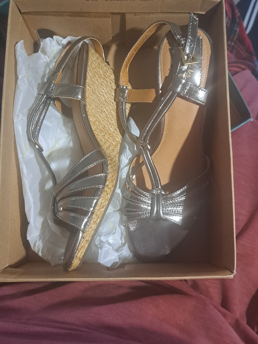 Clarks Metallic Pewter Wedge Sandals with Espadrille Heel